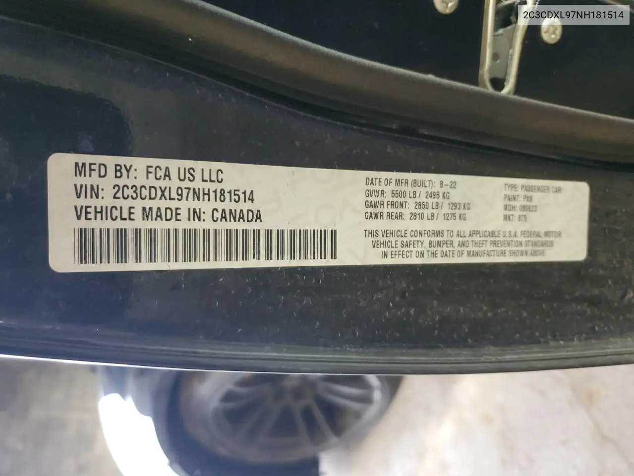 Auction sale of the 2022 Dodge Charger , vin: 2C3CDXL97NH181514, lot number: 51241165