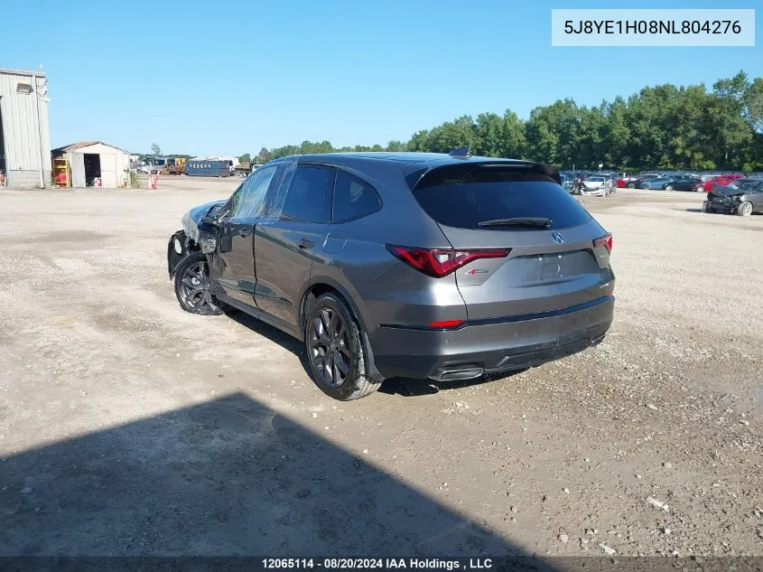 Auction sale of the 2022 Acura MDX , vin: 5J8YE1H08NL804276, lot number: 12065114