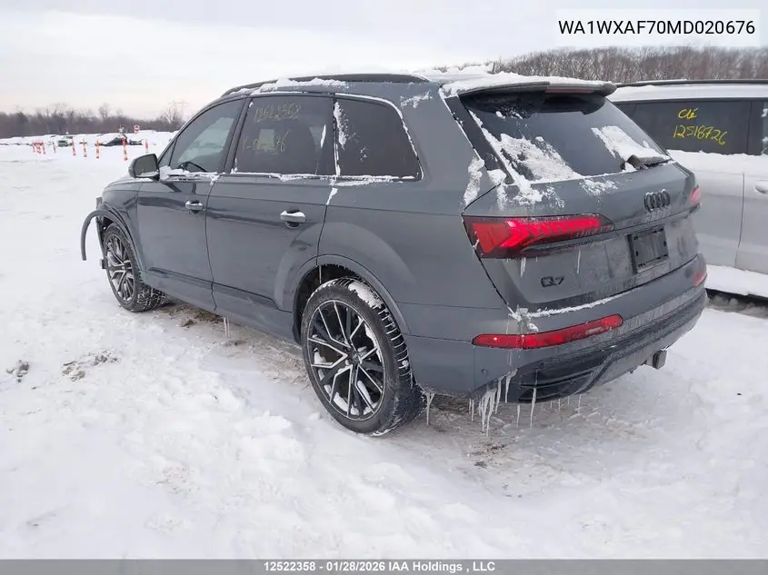 Auction sale of the 2021 Audi Q7 , vin: WA1WXAF70MD020676, lot number: 12522358