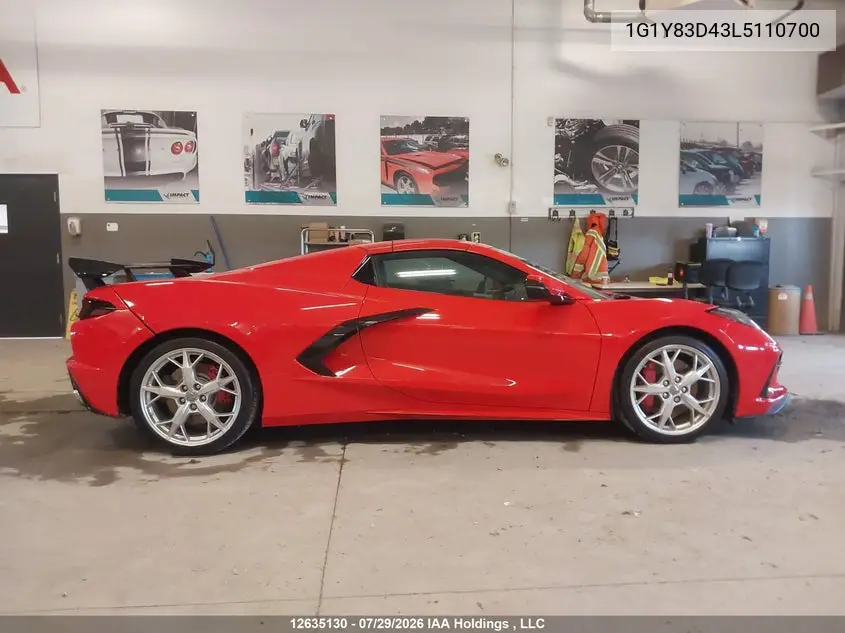 Auction sale of the 2020 Chevrolet Corvette , vin: 1G1Y83D43L5110700, lot number: 12635130