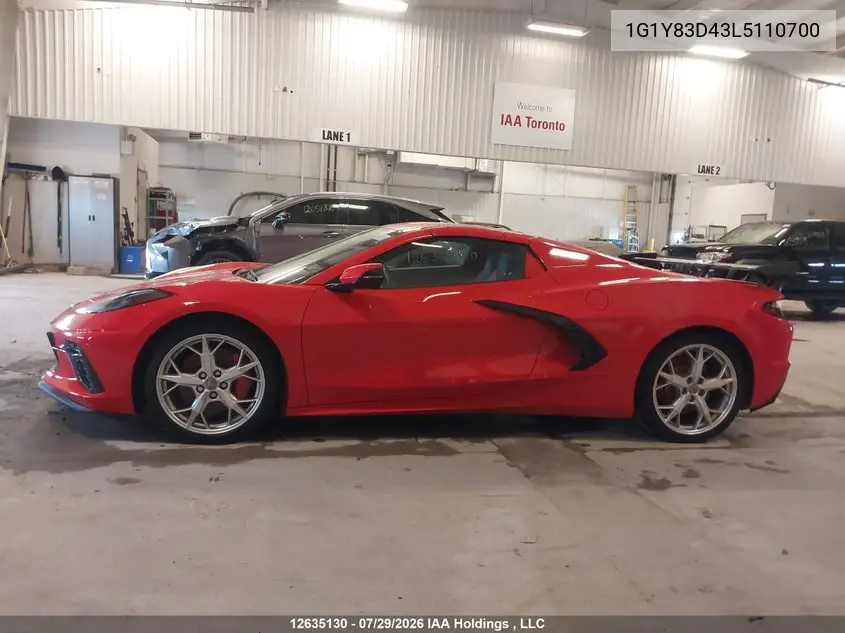 Auction sale of the 2020 Chevrolet Corvette , vin: 1G1Y83D43L5110700, lot number: 12635130