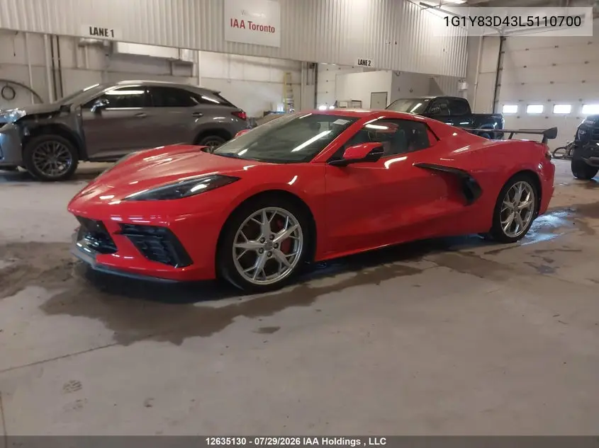 Auction sale of the 2020 Chevrolet Corvette , vin: 1G1Y83D43L5110700, lot number: 12635130
