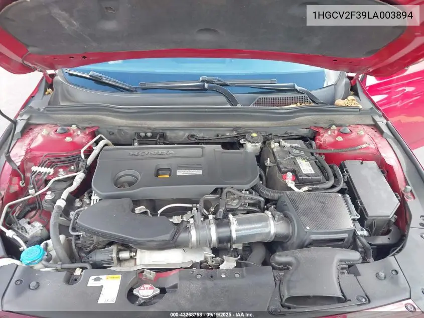 Auction sale of the 2020 Honda Accord , vin: 1HGCV2F39LA003894, lot number: 43268758