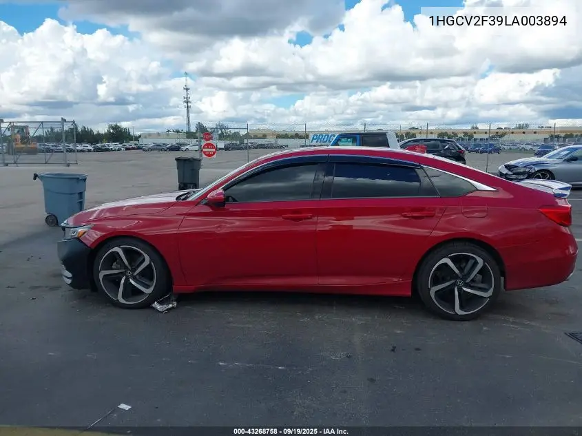 Auction sale of the 2020 Honda Accord , vin: 1HGCV2F39LA003894, lot number: 43268758
