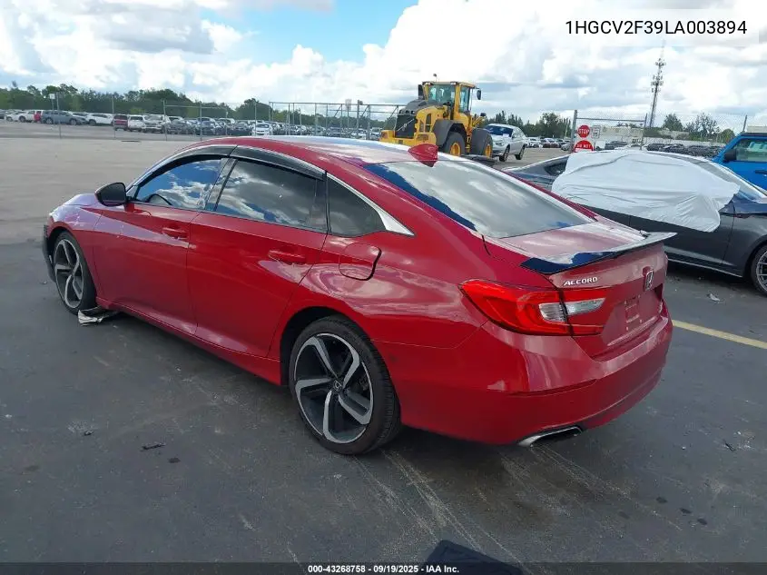 Auction sale of the 2020 Honda Accord , vin: 1HGCV2F39LA003894, lot number: 43268758