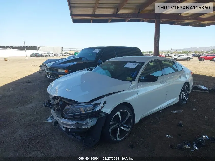Auction sale of the 2022 Honda Accord , vin: 1HGCV1F3XNA115360, lot number: 40410901