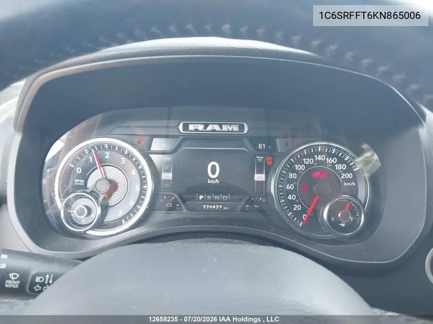 Auction sale of the 2019 RAM 1500 , vin: 1C6SRFFT6KN865006, lot number: 12658235