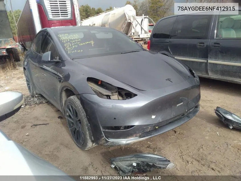 Auction sale of the 2022 Tesla Model Y , vin: 7SAYGDEE6NF412915, lot number: 11882993