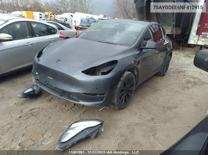 Auction sale of the 2022 Tesla Model Y , vin: 7SAYGDEE6NF412915, lot number: 11882993