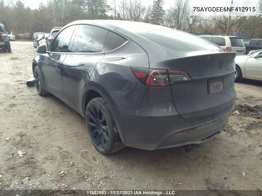 Auction sale of the 2022 Tesla Model Y , vin: 7SAYGDEE6NF412915, lot number: 11882993