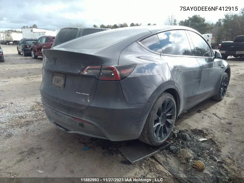 Auction sale of the 2022 Tesla Model Y , vin: 7SAYGDEE6NF412915, lot number: 11882993
