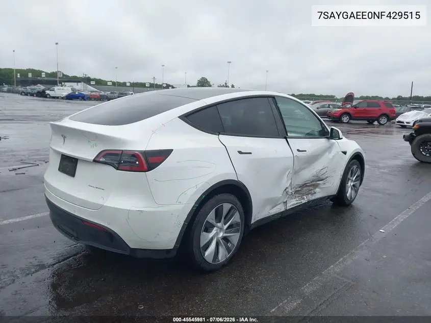 Auction sale of the 2022 Tesla Model Y , vin: 7SAYGAEE0NF429515, lot number: 45545981