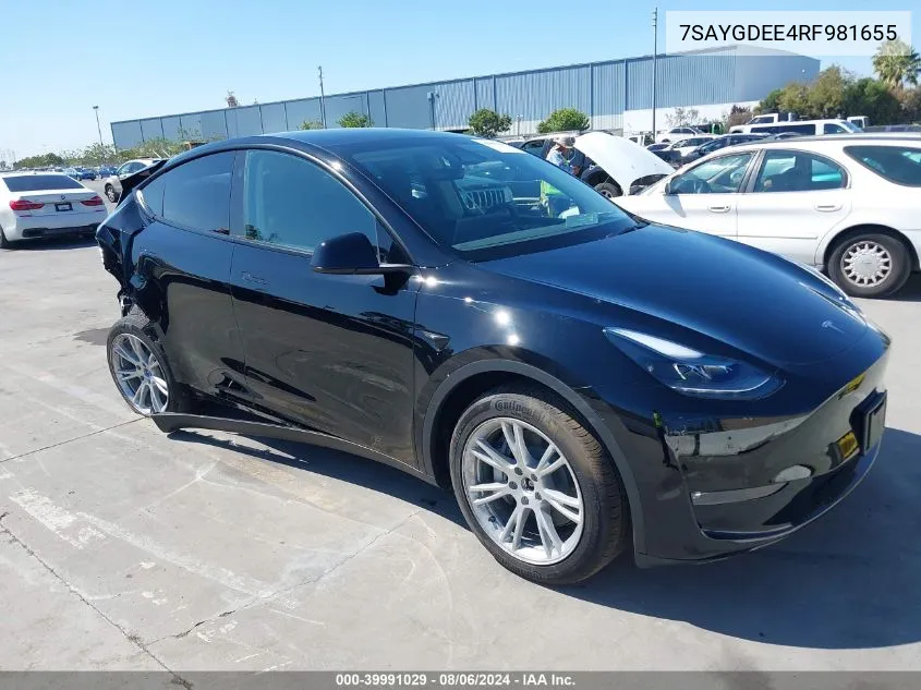 Auction sale of the 2024 Tesla Model Y , vin: 7SAYGDEE4RF981655, lot number: 39991029