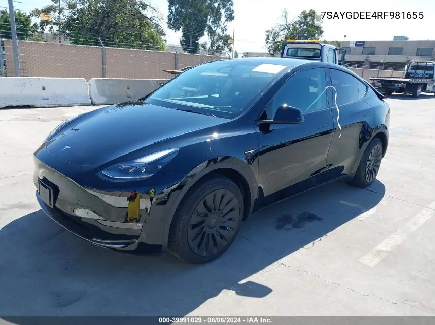 Auction sale of the 2024 Tesla Model Y , vin: 7SAYGDEE4RF981655, lot number: 39991029