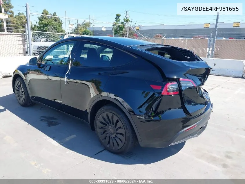 Auction sale of the 2024 Tesla Model Y , vin: 7SAYGDEE4RF981655, lot number: 39991029