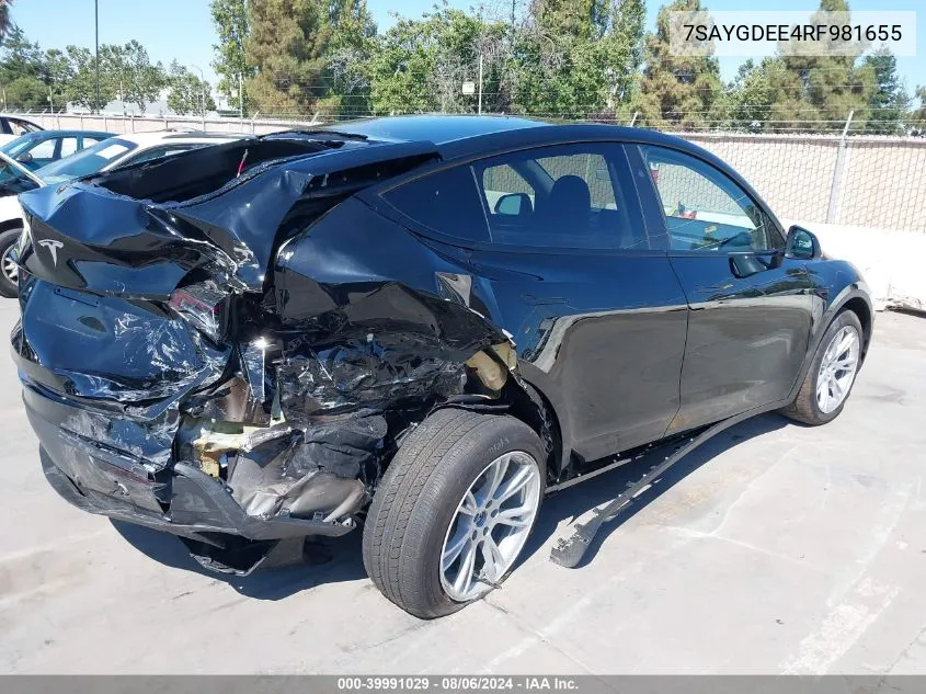 Auction sale of the 2024 Tesla Model Y , vin: 7SAYGDEE4RF981655, lot number: 39991029