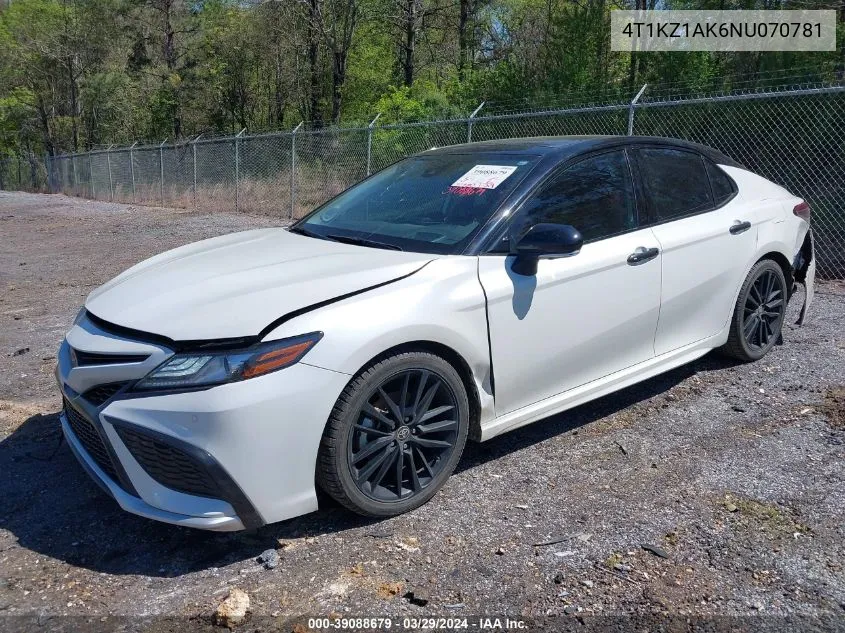 Auction sale of the 2022 Toyota Camry , vin: 4T1KZ1AK6NU070781, lot number: 39088679