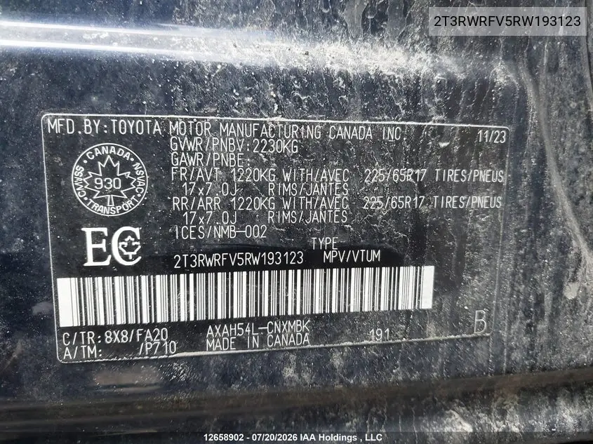 Auction sale of the 2024 Toyota RAV 4 , vin: 2T3RWRFV5RW193123, lot number: 12658902