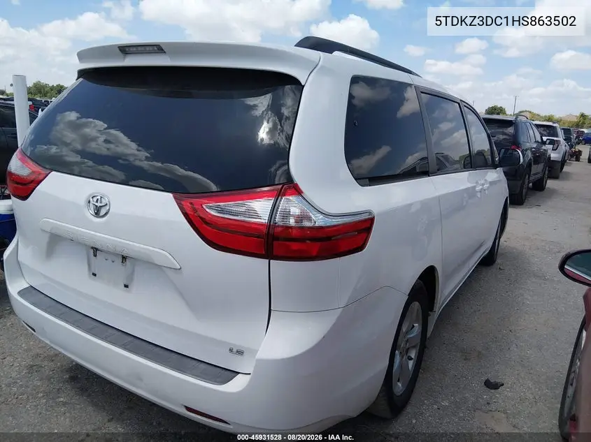 Auction sale of the 2017 Toyota Sienna , vin: 5TDKZ3DC1HS863502, lot number: 45931528